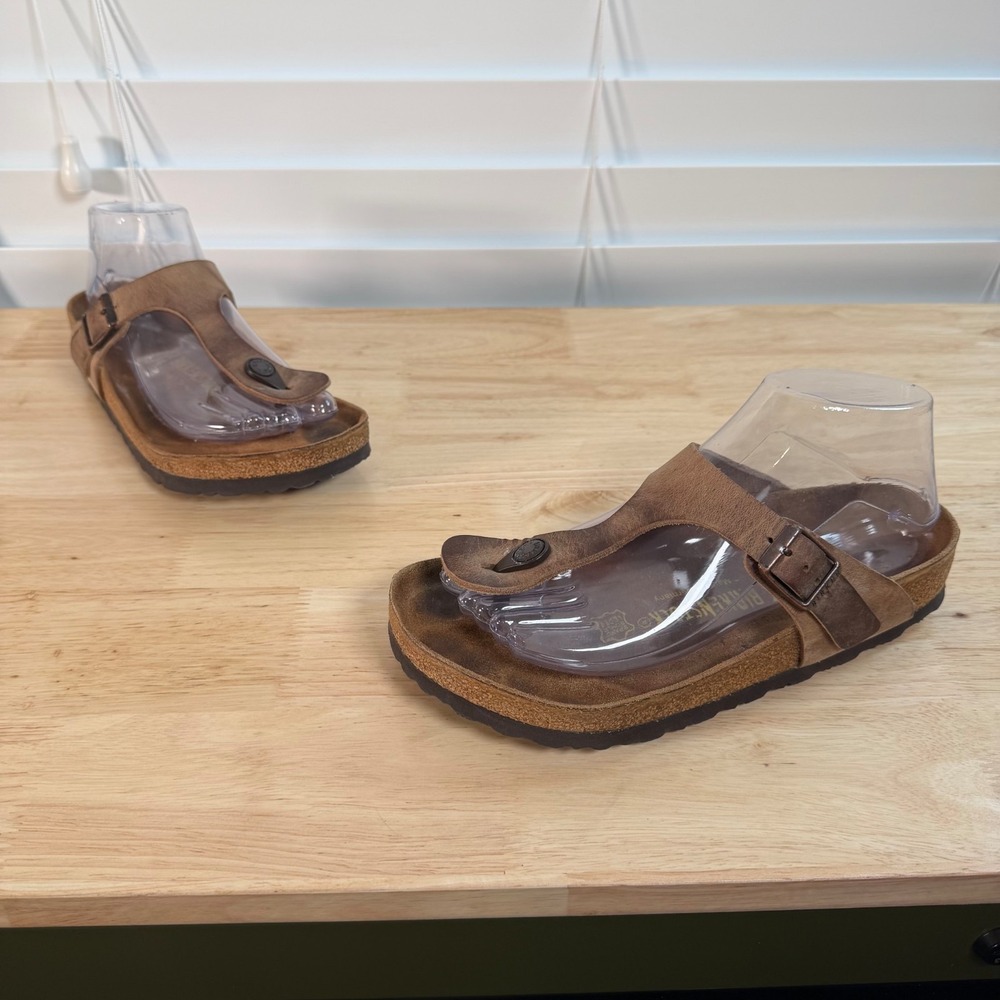 Birkenstock Gizeh Thong Sandals Women's Tobacco Leather Adjustable Buckle - 6 37